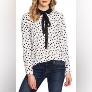 CeCe Bow Tie Collar Blouse Polka Dot Large Feminine Vintage Style Workwear